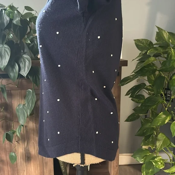 LOFT Navy Blue Crew Neck Sweater with White Dots. NWOT. Size XS. - Picture 4 of 6